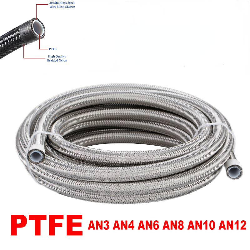 Ptfe univesal an3 4 6 8 10 12an ống dẫn nhiên liệu nylon bện ống phanh e85 ống làm mát dầu khí bằng thép không gỉ