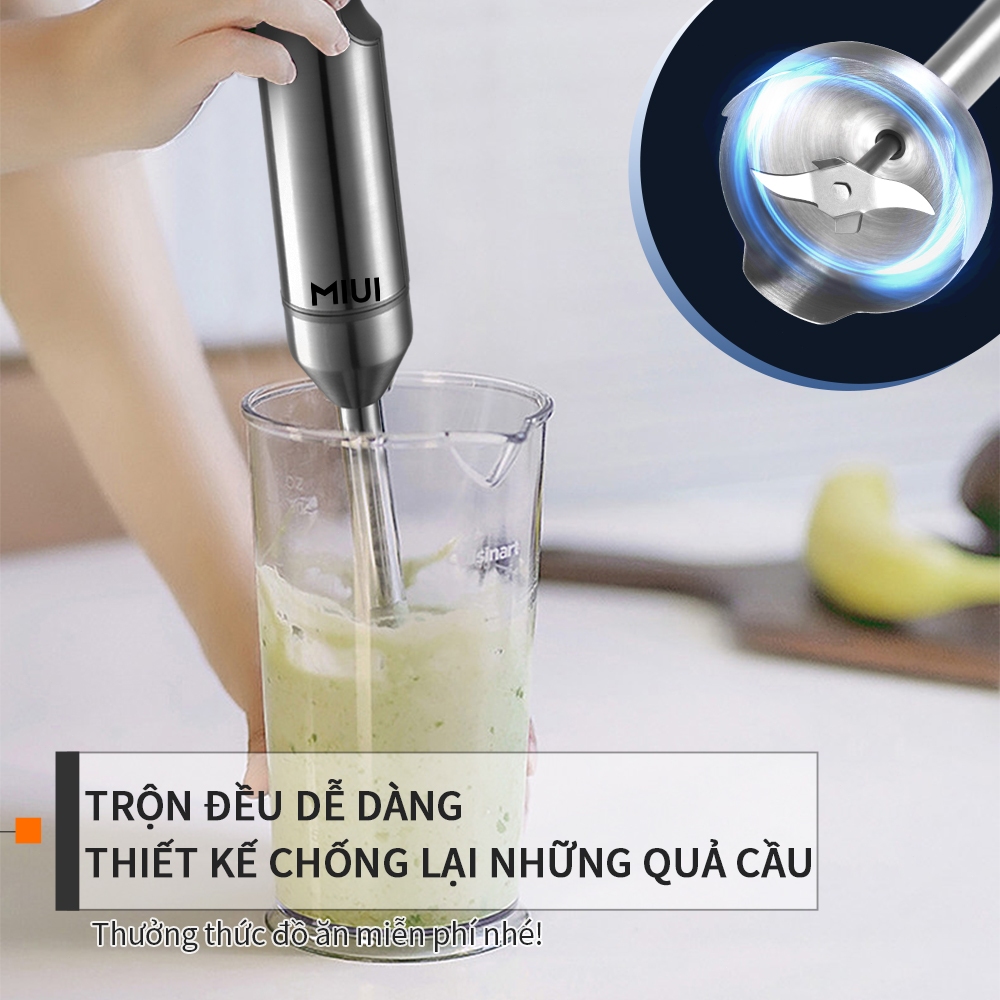 MIUI Máy xay sinh tố nhúng tay 4 trong 1 mạnh mẽ 1000W, Máy xay sinh tố que thép không gỉ, Loa trộn 700ml, Bộ xử lý thực