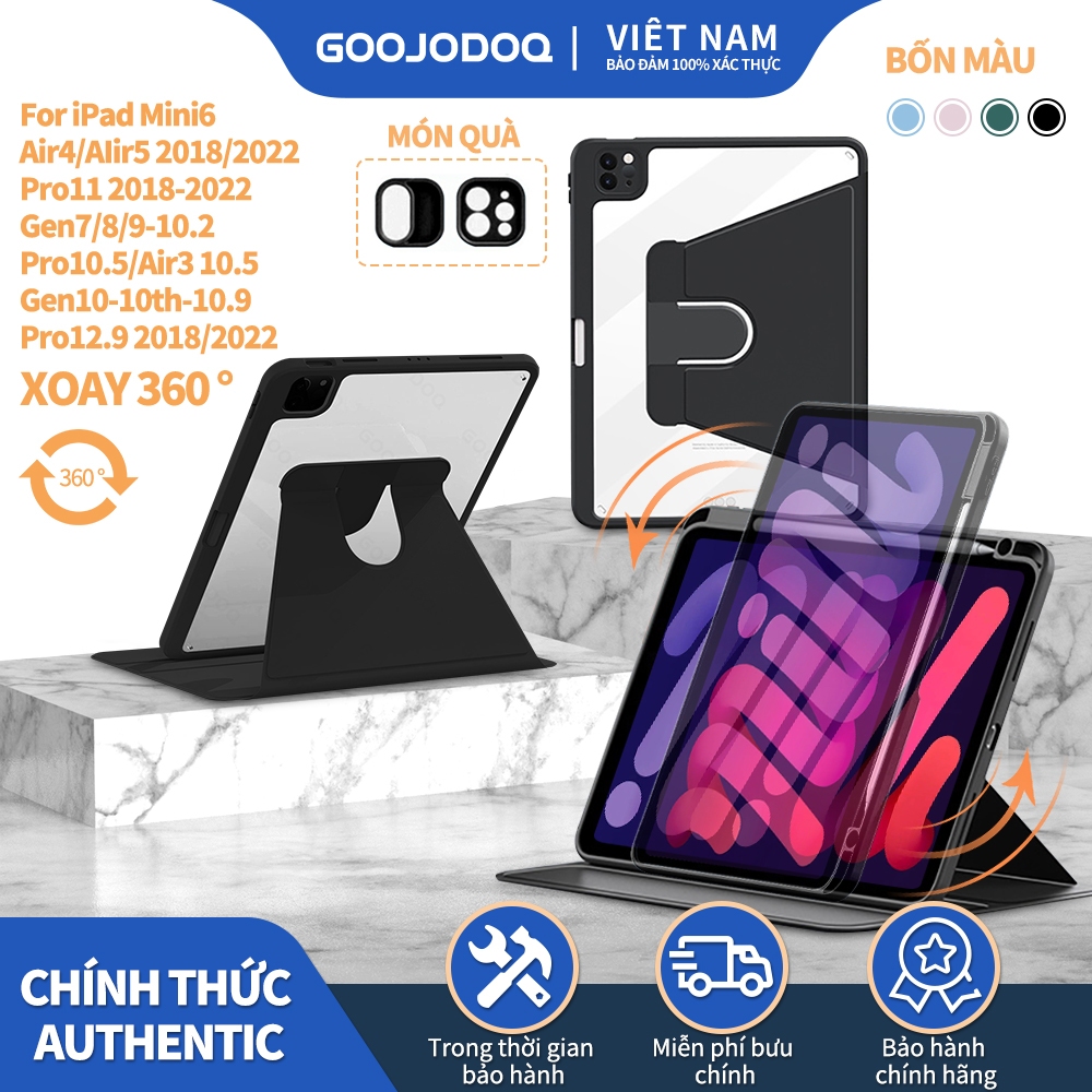 Goojodoq Bao da ipad máy tính bảng  xoay 360 độ thích hợp cho iPad Mini 6 Pro 11 2021 Air 4 2020 10.2 10 2022 10.9 12.9