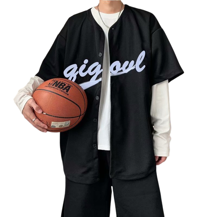 ♞Aff LIGA♞ Áo Sơ Mi Tay Ngắn Màu Trơn Dáng Rộng In Chữ Phong Cách Nhật Bản Thời Trang Mùa Thu 2023 Cho Nam