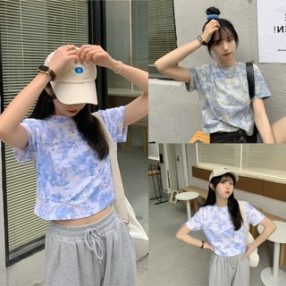 Áo thun croptop ngắn tay nhuộm màu xinh xắn dành cho nữ