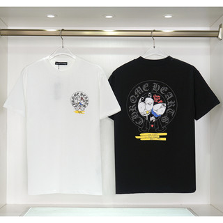 Áo Thun cotton Cổ Tròn Tay Ngắn In Hình chrome hearts Thời Trang unisex