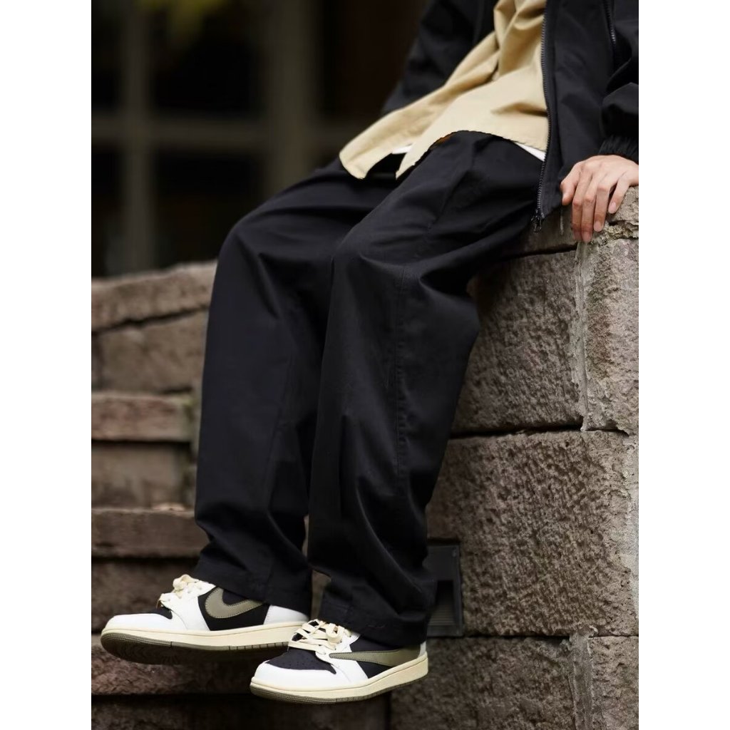 Quần Dài Ống Đứng Lưng Thun Màu Trơn Phong Cách Nhật Bản Thời Trang Xuân Thu Cho Nam