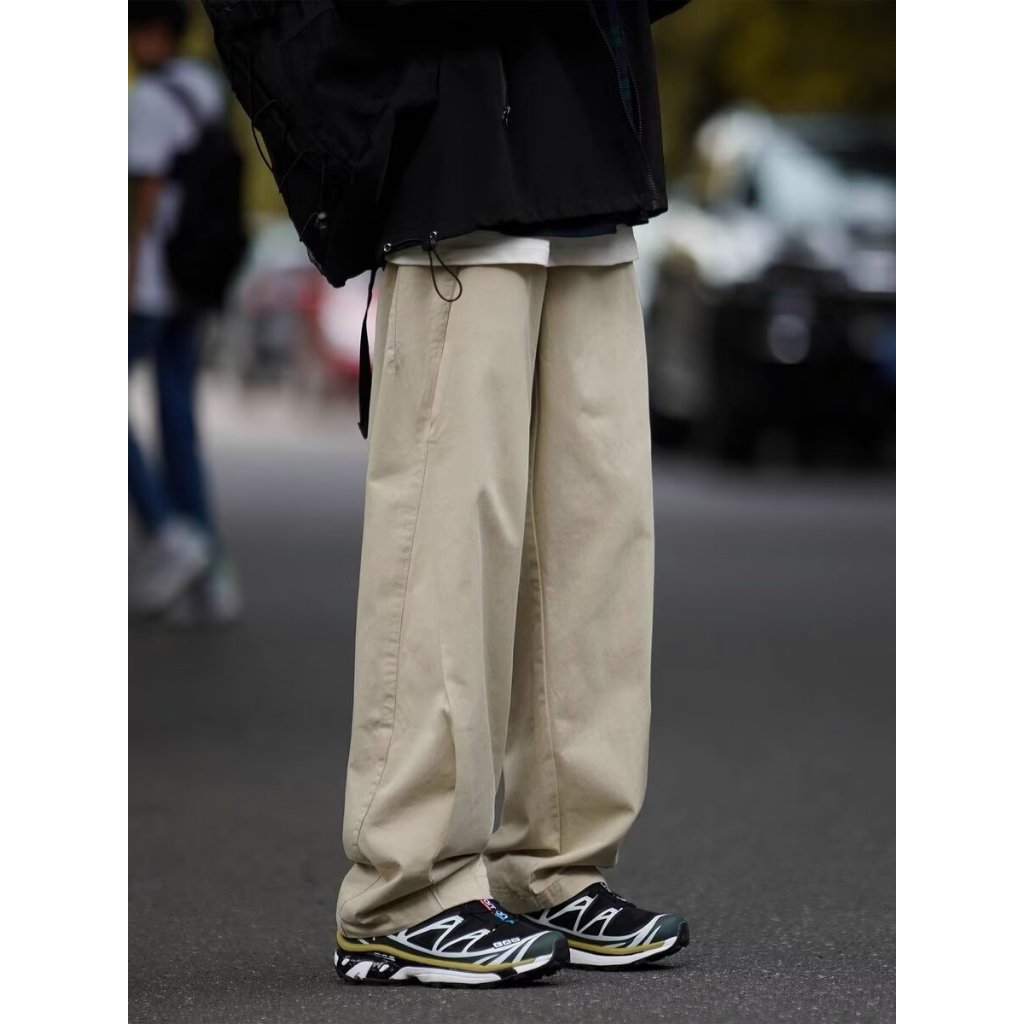 Quần Dài Ống Đứng Lưng Thun Màu Trơn Phong Cách Nhật Bản Thời Trang Xuân Thu Cho Nam