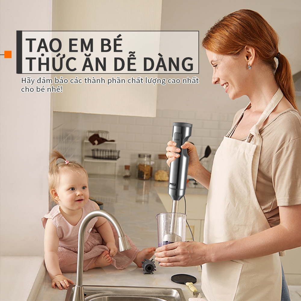 MIUI Máy xay sinh tố nhúng tay 4 trong 1 mạnh mẽ 1000W, Máy xay sinh tố que thép không gỉ, Loa trộn 700ml, Bộ xử lý thực