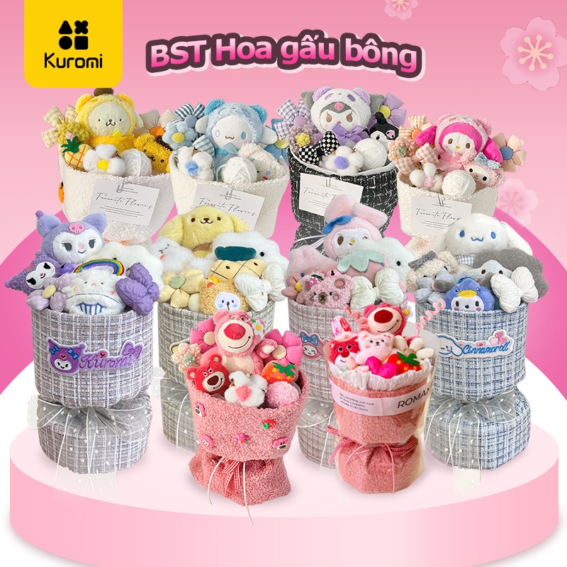【Tặng kèm túi đèn】 Bó Hoa Gấu Nhồi Bông Bọc Vải Mềm Mại Dễ Thương Cao Cấp kuromi gấu dâu