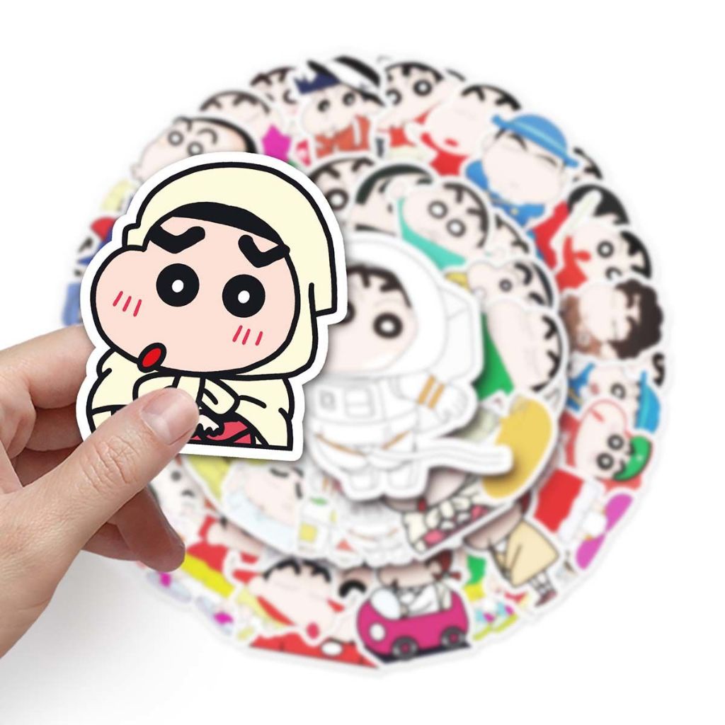 Bộ 50 Sticker Hoạt Hình Cậu Bé Bút Chì Shin-chan Bằng PVC Chống Thấm Nước Trang Trí Laptop Vali DIY