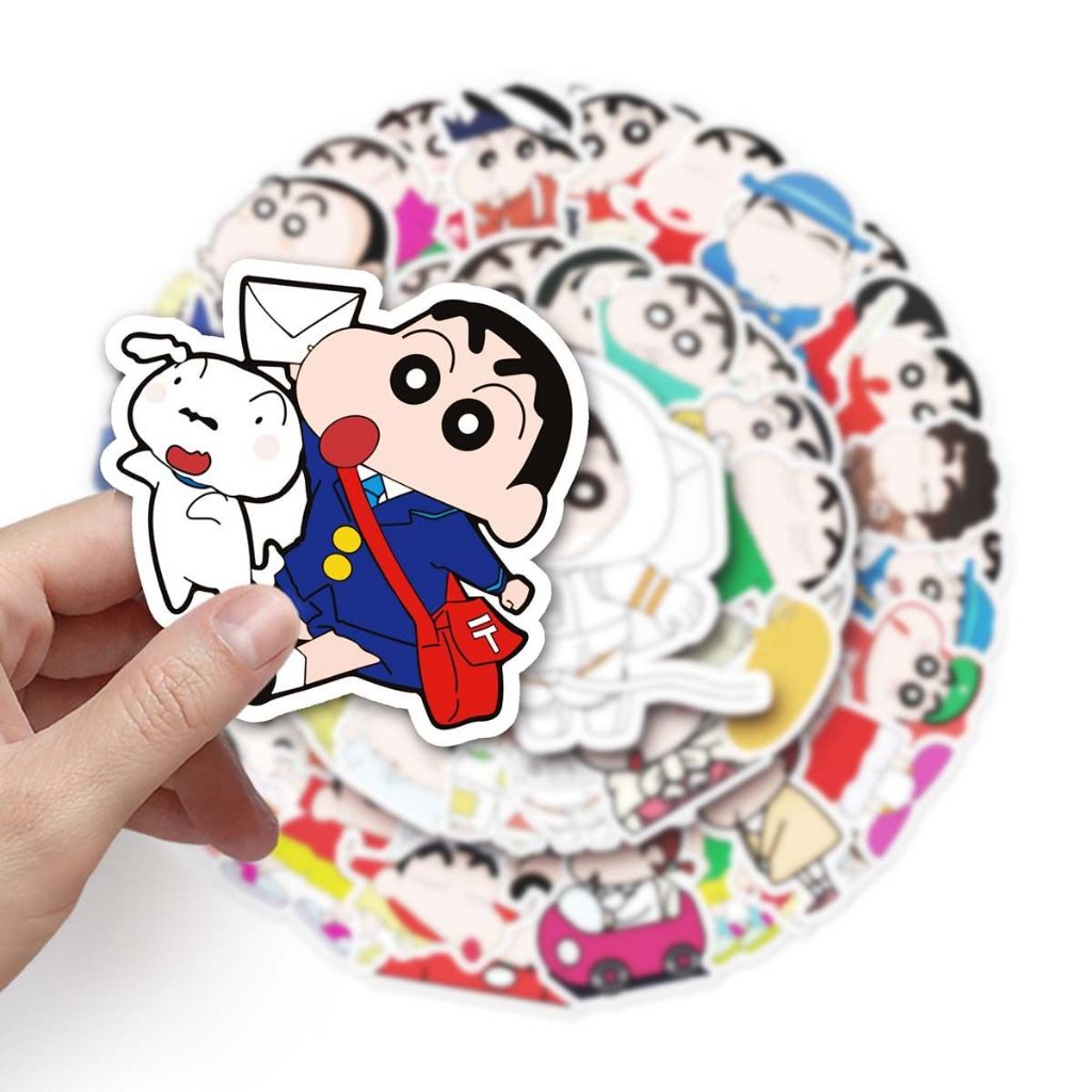 Bộ 50 Sticker Hoạt Hình Cậu Bé Bút Chì Shin-chan Bằng PVC Chống Thấm Nước Trang Trí Laptop Vali DIY