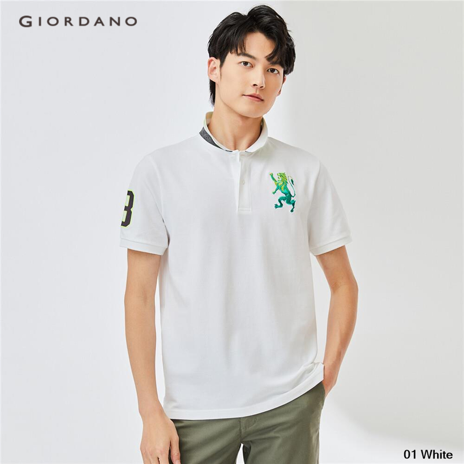 Áo polo nam GIORDANO 01011422 tay ngắn thêu sư tử nhiều màu sắc thời trang