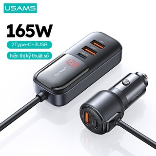  Bộ sạc nhanh ô tô USAMS 2C + 3A 5 cổng 165W màn hình hiển thị kỹ thuật QC PD 3.0 type C USB với cáp dài 1.5m 