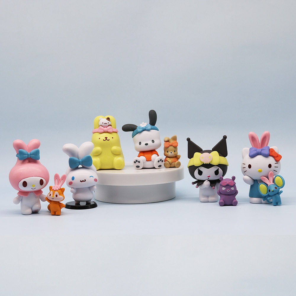 SANRIO Set 6 Mô Hình Nhân Vật Phim Hoạt Hình my melody hello kitty kuromi Poacco cinnamoroll Pomm purin Bằng pvc 9cm