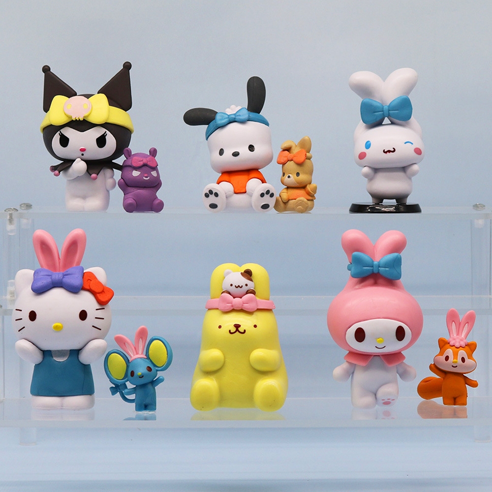 SANRIO Set 6 Mô Hình Nhân Vật Phim Hoạt Hình my melody hello kitty kuromi Poacco cinnamoroll Pomm purin Bằng pvc 9cm
