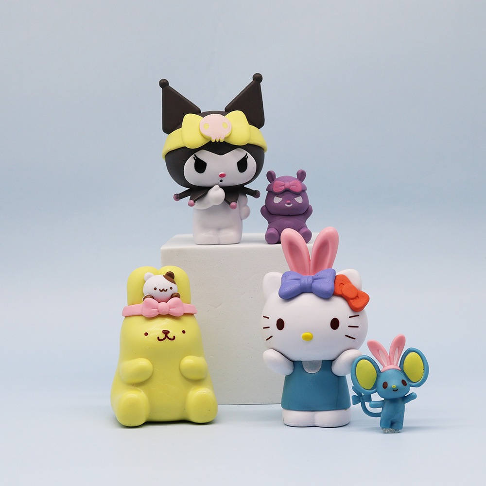 SANRIO Set 6 Mô Hình Nhân Vật Phim Hoạt Hình my melody hello kitty kuromi Poacco cinnamoroll Pomm purin Bằng pvc 9cm
