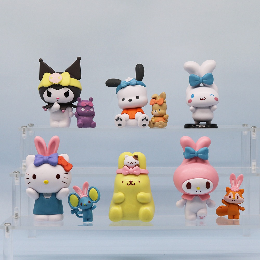 SANRIO Set 6 Mô Hình Nhân Vật Phim Hoạt Hình my melody hello kitty kuromi Poacco cinnamoroll Pomm purin Bằng pvc 9cm