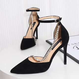 Giày Cao Gót 7-10cm Màu Đen Thiết Kế Thời Trang Sang Trọng Cho NữGiày Cao Gót Đính Đá Pha Lê Thời Trang Quyến Rũ Cho Nữ