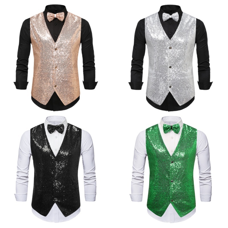 Nam Slim Fit Bạc Đính Kim Sa Lấp Lánh Phù Hợp Với Áo Vest Phong Cách Đường Phố Sáng Bóng Vàng Áo Kho
