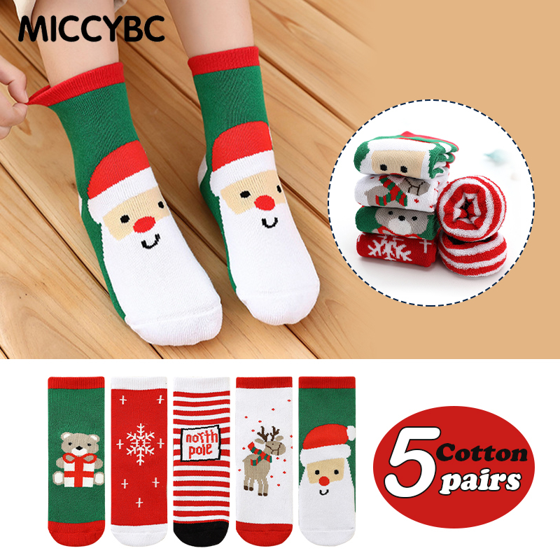 Set 5 Đôi Vớ cotton Mềm Giữ Ấm Mùa Giáng Sinh / Năm Mới Cho Bé Trai Và Bé Gái