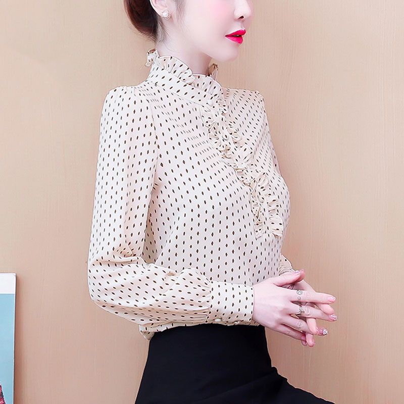 Áo Sơ Mi Chiffon Cổ Đứng Tay Dài Dáng Rộng Cài Nút Thiết Kế Đơn Giản Cho Nữ