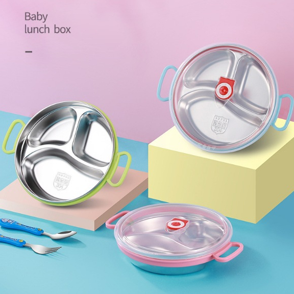 Khay ăn dặm Khay cơm ngăn trẻ em ăn dặm cho bé, Khay Đựng Thức Ăn Chia Ngăn Bằng Thép Không Gỉ Chống Bỏng Cho Trẻ Mẫu Giáo HDbabies