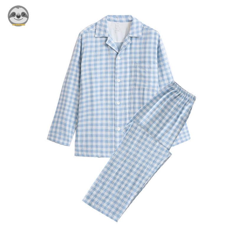 Phong Cách muji Nhật Bản / Áo Len Dài Tay Hai Lớp Chất Lượng Cao / Đồ Ngủ cotton Nguyên Chất / Thoải Mái Cho Cặp Đôi po