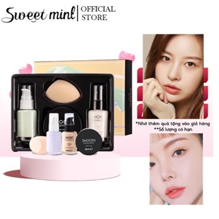 Sweet mint Bộ sản phẩm kem nền trang điểm MSMEESHU (Kem Lót Kiềm Dầu Làm+Kem nền+Phấn phủ+Mút Xốp Trang Điểm) gồm 4 in1 món đa năng tiện dụng trang điểm kiềm dầu nâng tông che lỗ chân lông làm mịn da