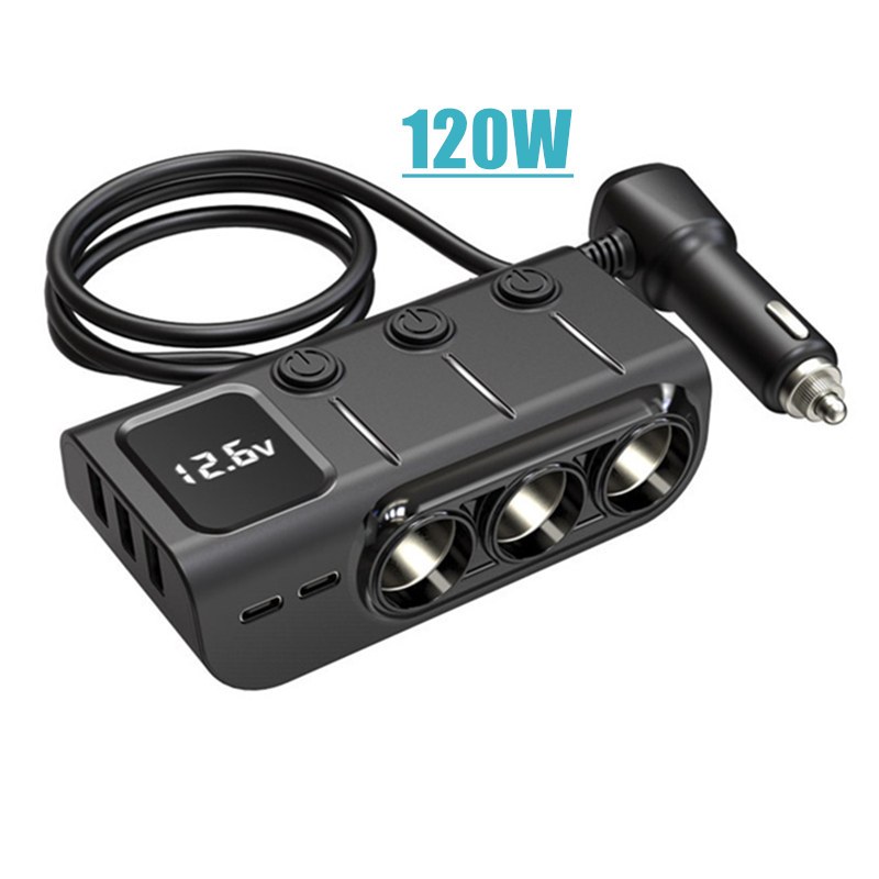 Tẩu Sạc Nhanh pd 120w 3 Cổng usb + Công Tắc Bật Lửa Cho Xe Hơi
