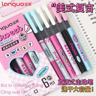 Languo set 6 Bút Mực gel Ngòi 0.5mm Mực Đen Kiểu retro Dễ Thương