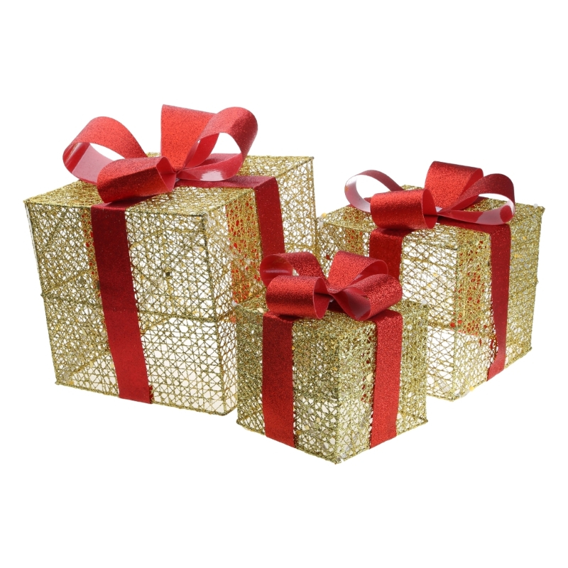 Set 3 hộp quà tặng giáng sinh có đèn phích cắm US trang trí nội thất sáng tạo