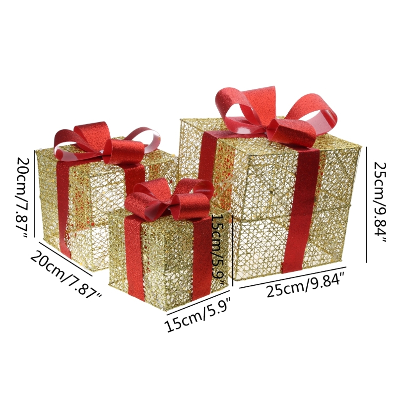 Set 3 hộp quà tặng giáng sinh có đèn phích cắm US trang trí nội thất sáng tạo