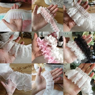 90 / 100cm Hai Lớp Màu Đen Organza Ren Viền Chăn Ga Gối Rèm May Vòng Trang Trí Phụ Kiện Xếp Ly Lưới Ren Viền