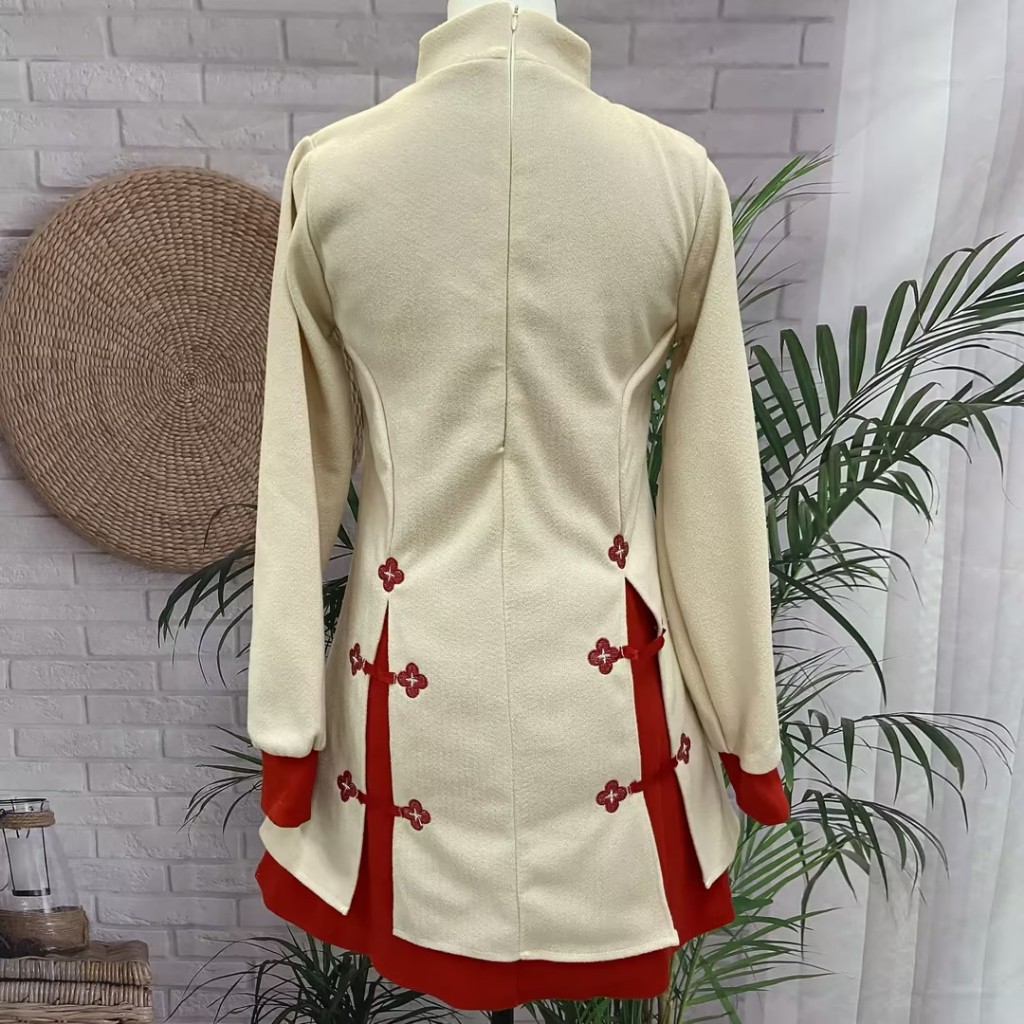 Đầm Giả Hai Mảnh Eo Đỏ Thêu Họa Tiết Phong Cách Trung Hoa Ngọt Ngào Mừng Năm Mới