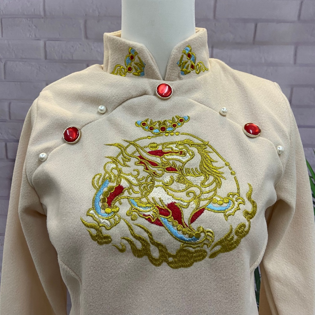 Đầm Giả Hai Mảnh Eo Đỏ Thêu Họa Tiết Phong Cách Trung Hoa Ngọt Ngào Mừng Năm Mới