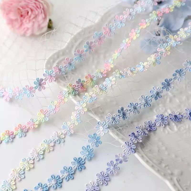 Vải ren trắng thêu hoa dùng may quần áo váy rèm thủ công 1.4/1.9cm x 1m