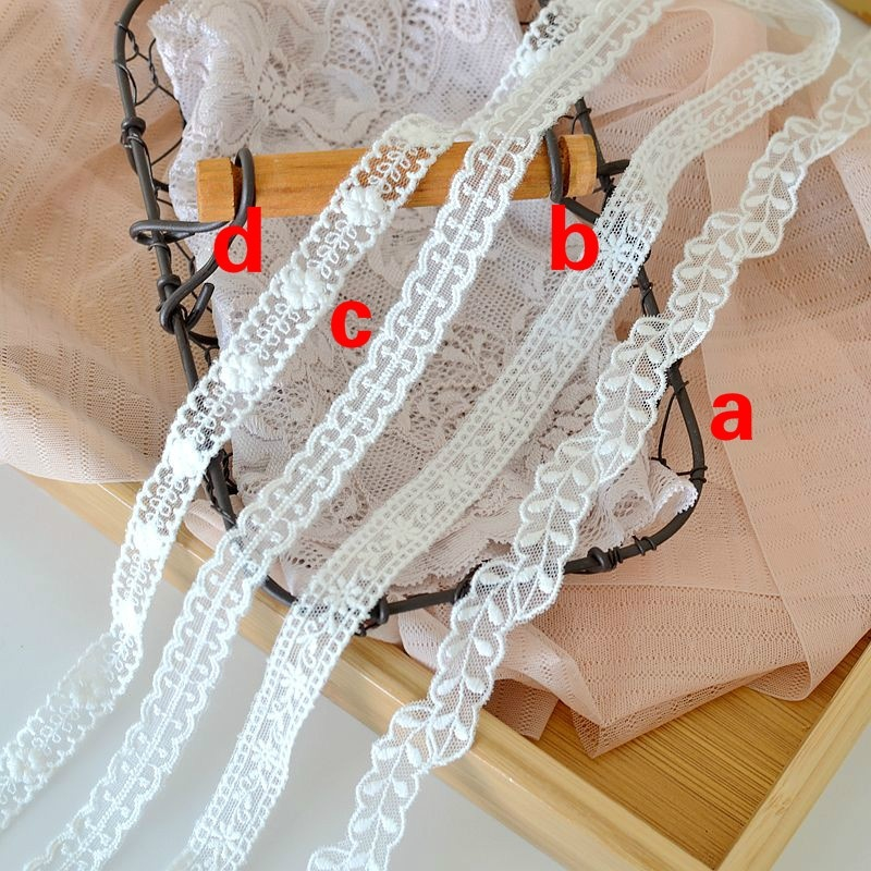 Vải ren trắng thêu hoa dùng may quần áo váy rèm thủ công 1.4/1.9cm x 1m