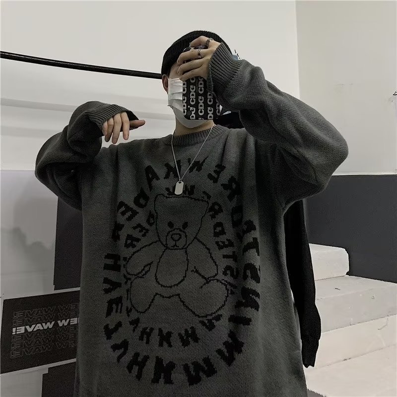 Áo sweater Dệt Kim Tay Dài Dáng Rộng In Họa Tiết Hoạt Hình Đơn Giản Thời Trang Mùa Đông 2023 Cho Nam