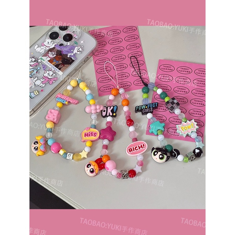 Dây Đeo Điện Thoại Powerbuff Girl Cute Phone strap Chuỗi vòng tay Thời trang Chuỗi Màu sắc cườm phone Chain straps Cho iPhone Android Samsung OPPO VIVO Redmi全