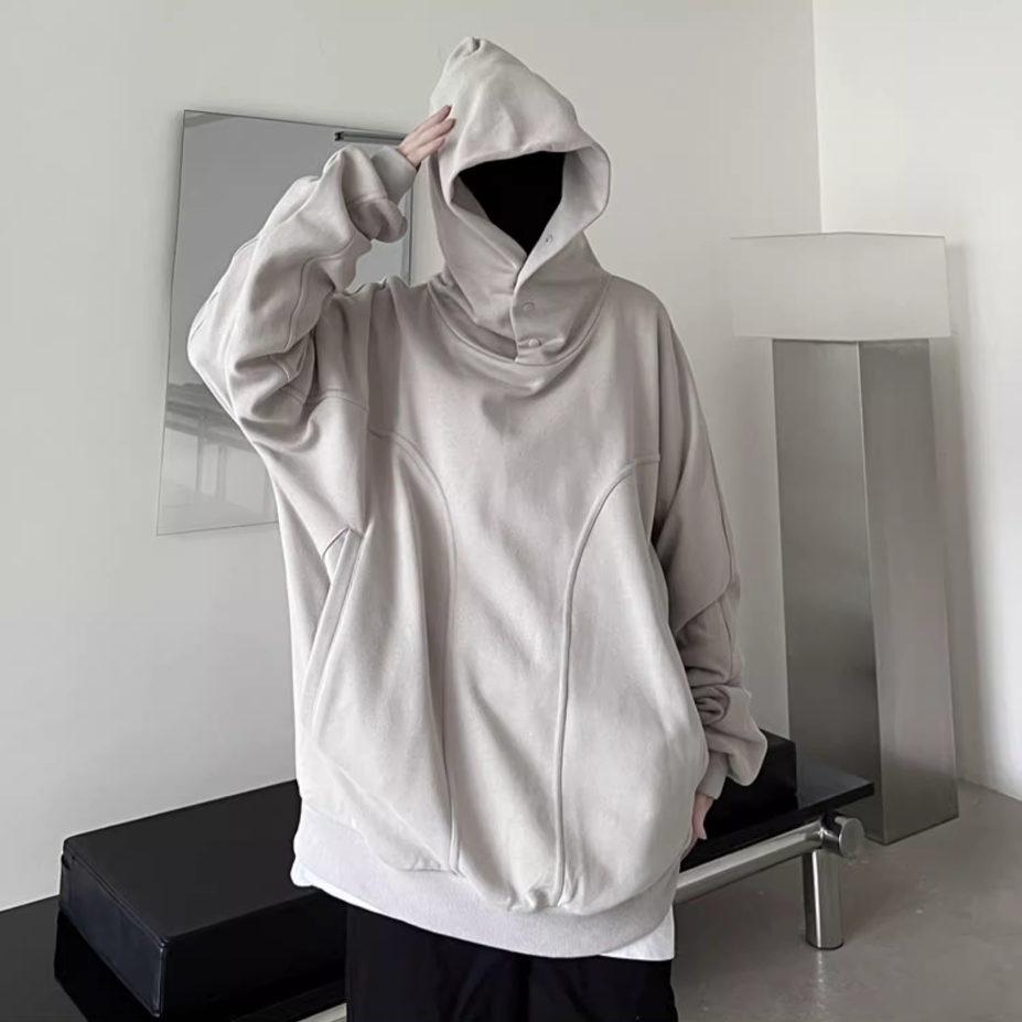Áo hoodie ninja cổ cao Áo hoodie Cổ Cao Dáng Rộng Phối Nút Đơn Giản Chất Lượng Dành Cho Nam áo hoodie cổ áo lớn hoodie cổ lọ nam nữ