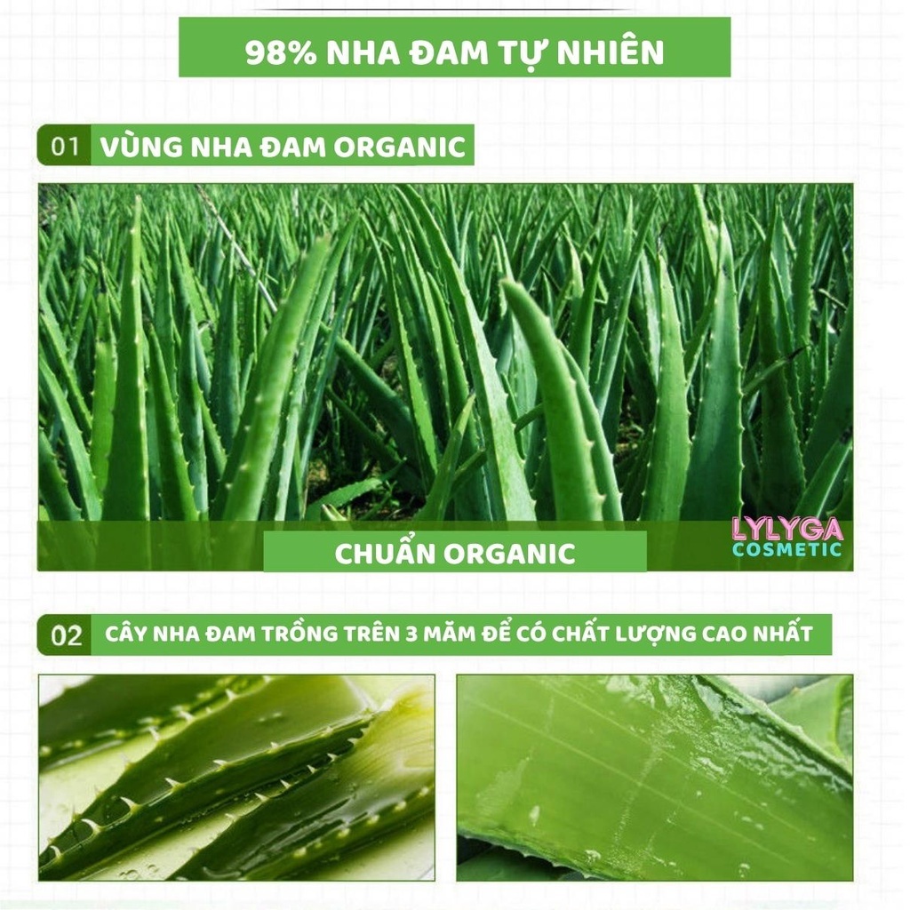 Gel lô Hội 98%dưỡng ẩm và làm mềm da  cháy nắng tẩy tế bào chết da bầm tím da mặt