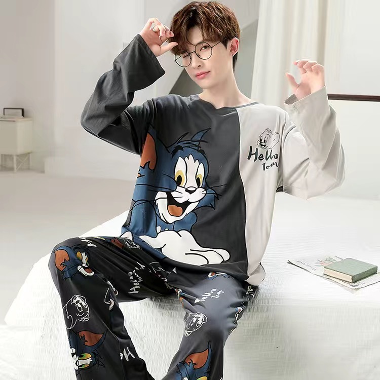 Bộ Đồ Ngủ Pijama Tay Dài Vải Cotton Phong Cách Nhật Bản Thời Trang Cho Nam