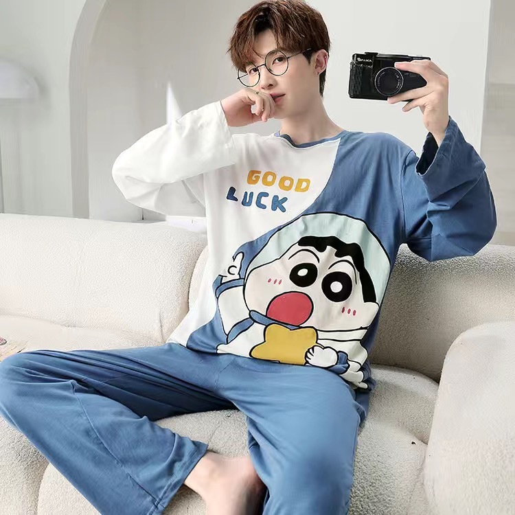 Bộ Đồ Ngủ Pijama Tay Dài Vải Cotton Phong Cách Nhật Bản Thời Trang Cho Nam