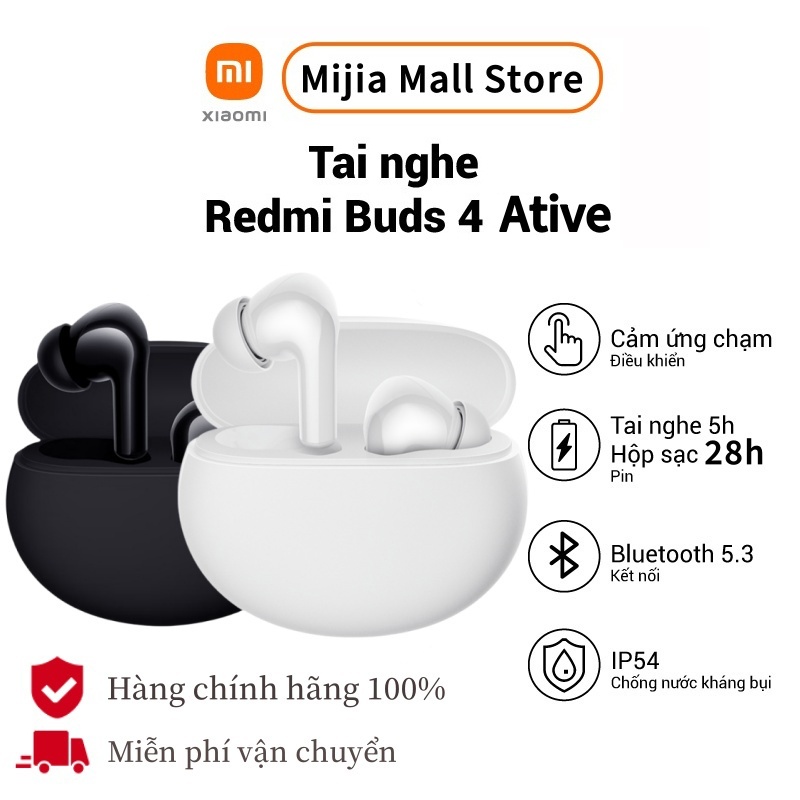Tai nghe không dây Xiaomi Redmi Buds 4 Active Bluetooth 5.3 âm thanh nổi giảm ồn thông minh cảm ứng chống nước