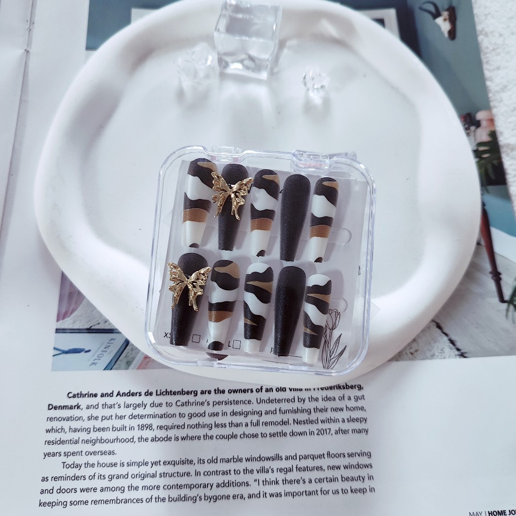 Bộ 24 Móng Tay Giả Múa Ba Lê Dài Kèm Phụ Kiện Tự Dính 12 Kích Cỡ Và Bao Gồm Keo Dán