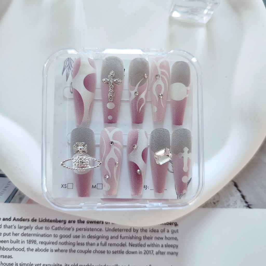 Bộ 24 Móng Tay Giả Múa Ba Lê Dài Kèm Phụ Kiện Tự Dính 12 Kích Cỡ Và Bao Gồm Keo Dán