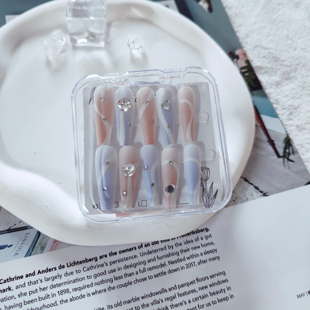 Bộ 24 Móng Tay Giả Múa Ba Lê Dài Kèm Phụ Kiện Tự Dính 12 Kích Cỡ Và Bao Gồm Keo Dán