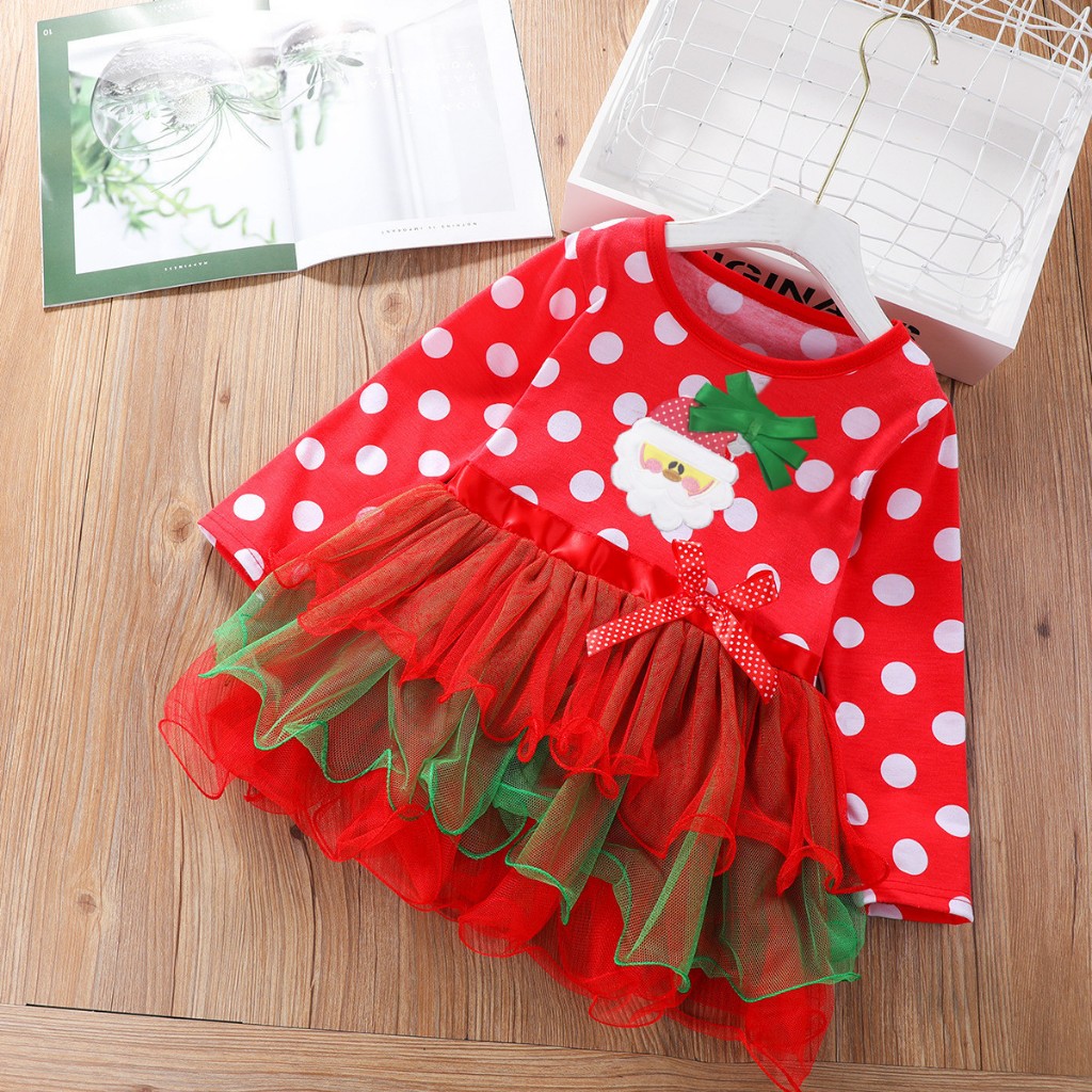 Đầm Giáng Sinh Tay Dài In Họa Tiết Hoạt Hình Ông Già Noel Xinh Xắn Cho Bé Gái