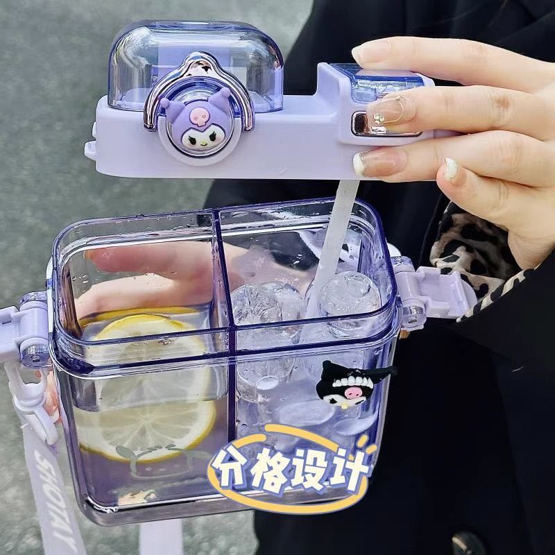 SANRIO Bình Nước 700ml Hình Vuông Cỡ Lớn In Họa Tiết Hoạt Hình Dễ Thương Kèm Ống Hút Tiện Dụng Cho Học Sinh