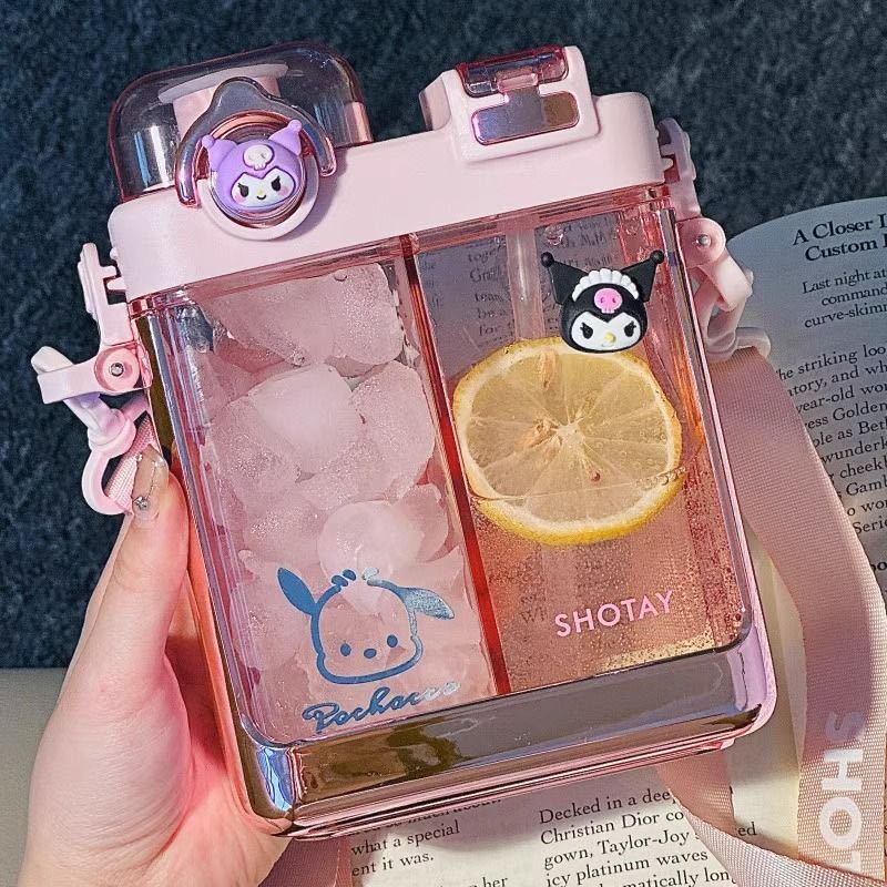 SANRIO Bình Nước 700ml Hình Vuông Cỡ Lớn In Họa Tiết Hoạt Hình Dễ Thương Kèm Ống Hút Tiện Dụng Cho Học Sinh