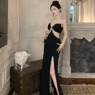 Đầm Dài Không Tay Ôm Dáng Hở Eo Đính Đá Lấp Lánh Thời Trang Dành Cho Nữ