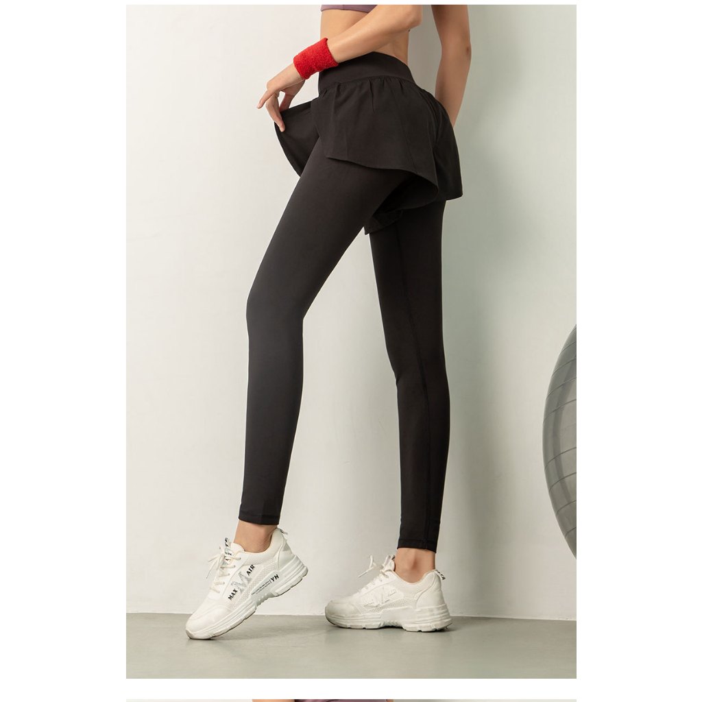 Quần Legging Thể Thao Giả Hai Lớp Lưng Cao Co Giãn Có Túi Dành Cho Nữ