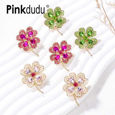 Pinkdudu Bông tai đinh tán cỏ bốn lá Tính cách Thanh lịch Cá tính Hoa tai hợp kim Món quà trang sức cho phụ nữ PD1760
